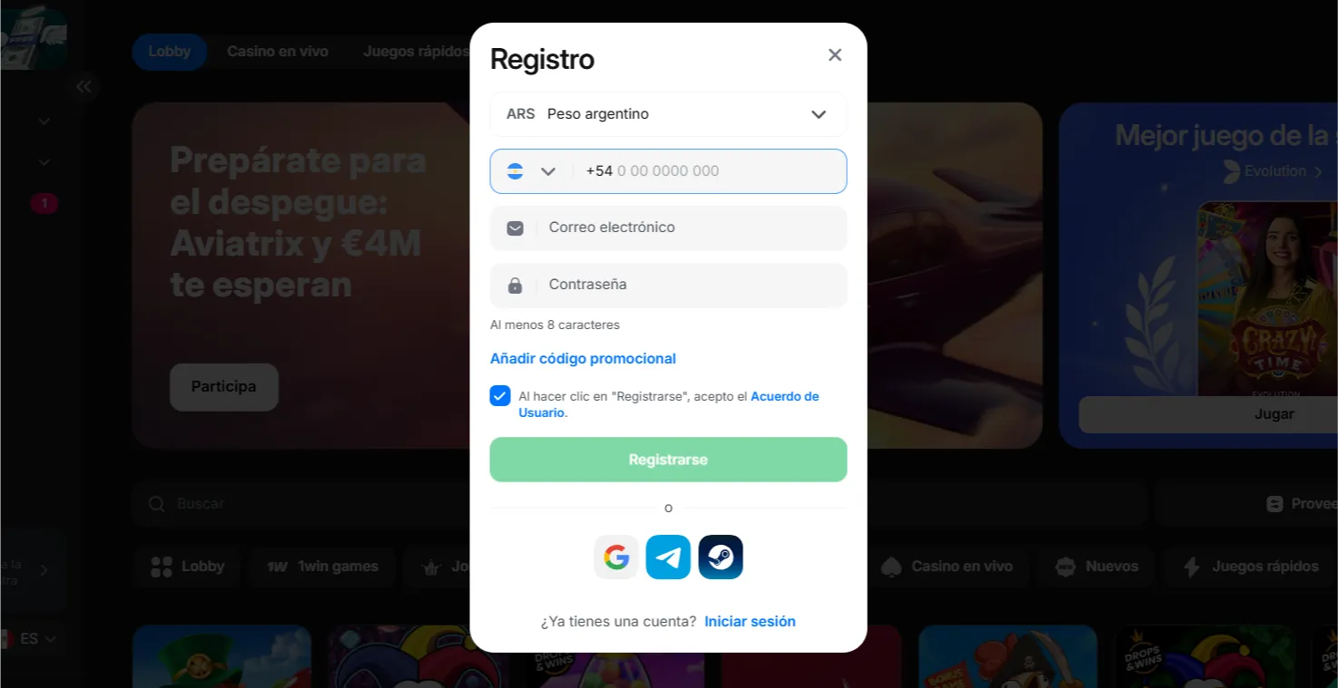 Registro en 1win Casino